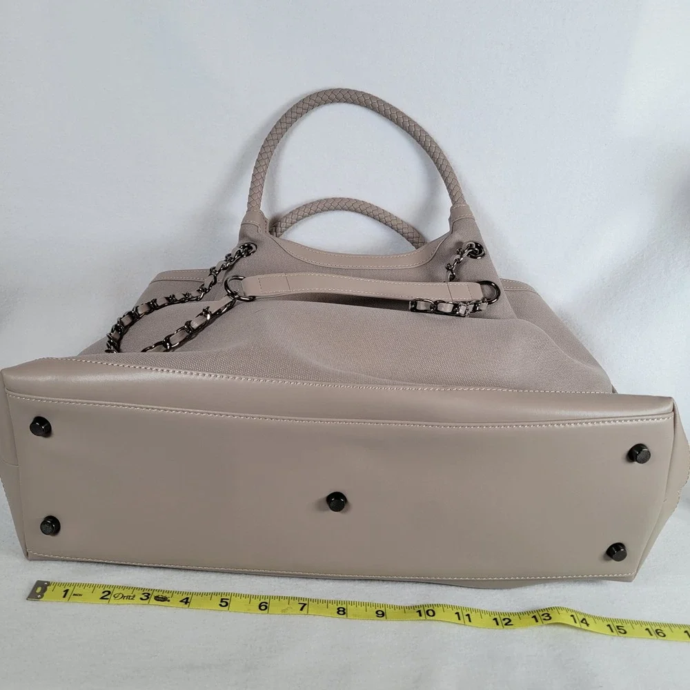 Gunas New York Womens Ruth Canvas Double Handle Large Tote Bag Pouch Stone Beige